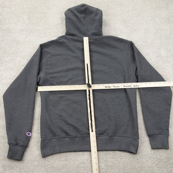 Champion Hoodie Mens Medium Grey Long Sleeve Drawstring Pullover Fleece Logo - Picture 6 of 9